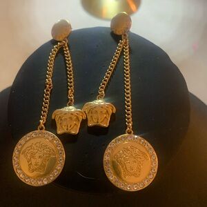 Gold Medusa Drop Earrings